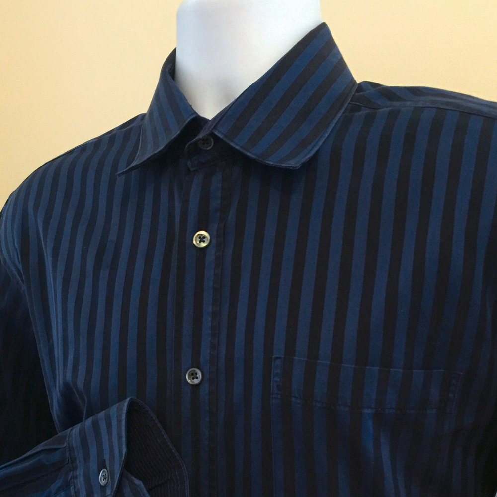 Bugatchi Uomo Dark Blue Striped Dress Shirt